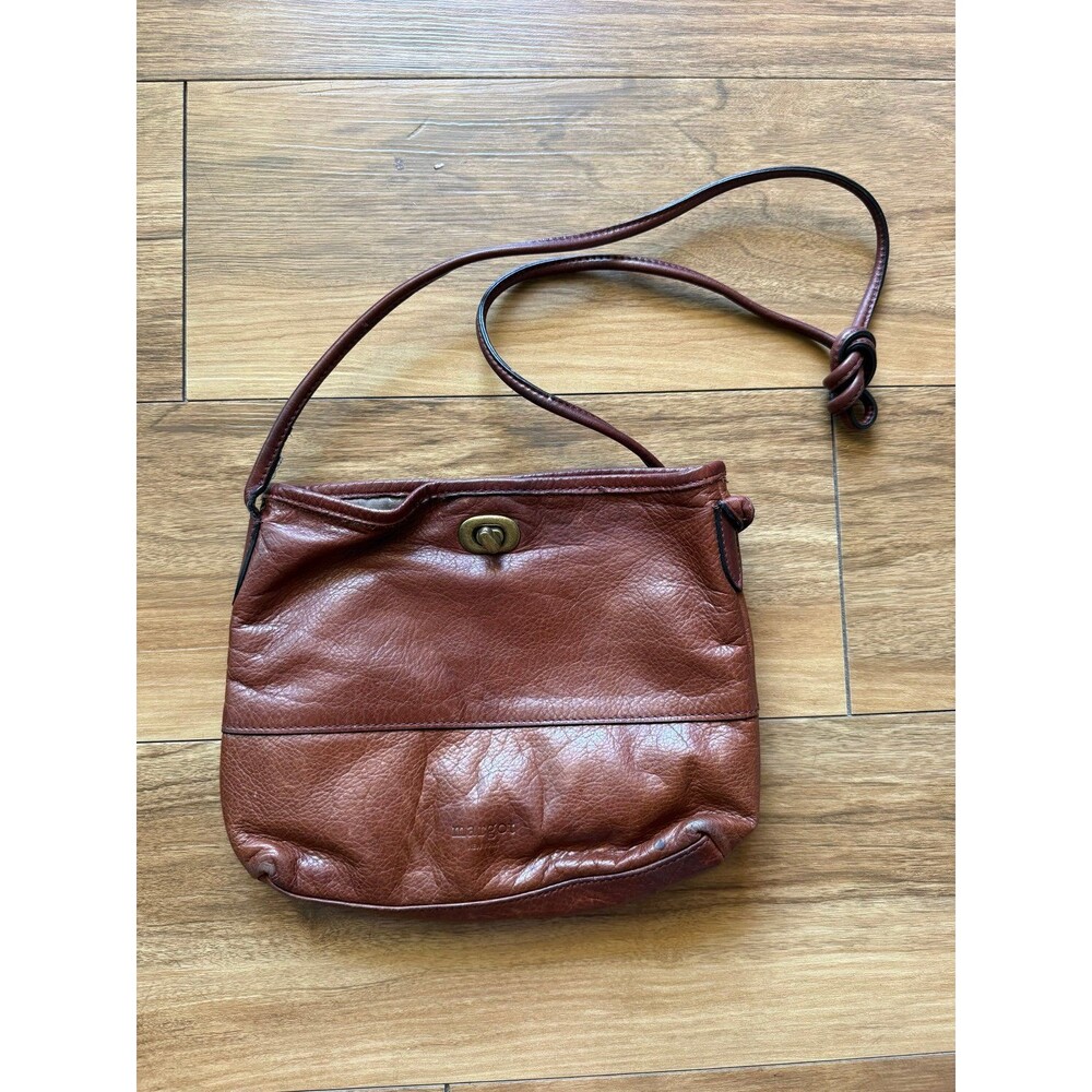 Margot New York Brown 100% Leather Crossbody Bag Turn Lock Cognac Shoulder Purse